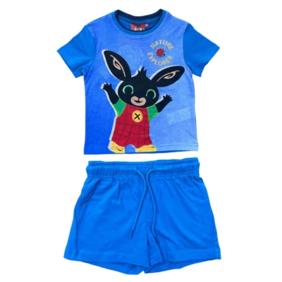 COMPLETO SHORT + T-SHIRT BING BAMBINO 100% COTONE - EX1205CELESTE - Immagine 1 di 4