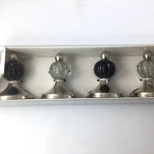 Pottery Barn Wagmans Place Card Holders Silver Tone & Glass  Set of  4 New - Picture 1 of 5