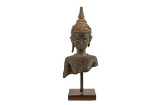 Fragment eines Buddhas im Sukhothai-Stil, Bronze, 18. Jh., Siam, Thailand. - Bild 1 von 11
