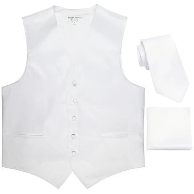 New Men's white formal vest Tuxedo Waistcoat_necktie & hankie set wedding prom - Image 1 of 4