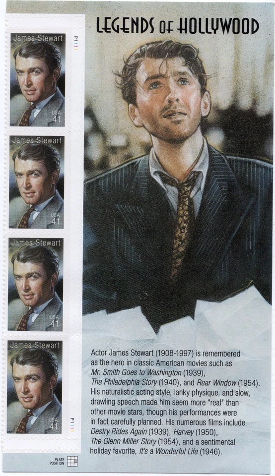Scott #4197 Jimmy Stewart (It's a Wonderful Life) Title Block of 4 Stamps - MNH - Image 1 of 1