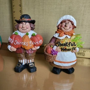 Pilgerpaar Figuren Erntedank Herbst Ernte 7" geschnitzte Harzfigur - Bild 1 von 8
