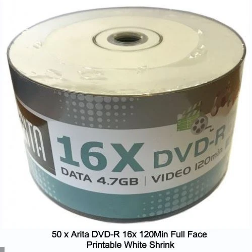 Arita Ritek DVD-R 16x Full INKJET Printable 4.7GB 120Min Blank Discs Shrinks LOT - Image 1 of 1