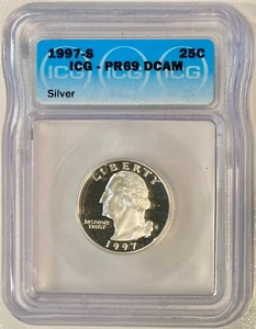 1997-S Silver Proof Washington Quarter, ICG PR-69 DCAM - Picture 1 of 2