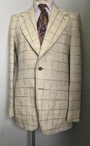 Men’s 1970s Beige Check Fleck Jacket Vintage European Disco Style Wool Blend 40 - Picture 1 of 4