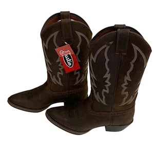 Justin Rosella Chocolate Water Buffalo Womens Round Toe Boots Embroidered 11B - Picture 1 of 10