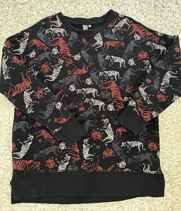 Sudadera Sweaty Betty Negra Mezcla Algodón Estampado Tigre Yoga Gimnasio Talla Grande Mediana - Imagen 1 de 9