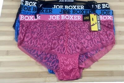 Paquete de 3 pares de bragas hipsters de encaje Joe Boxer para mujer talla 2X rosa/negro Foto 1 de 3