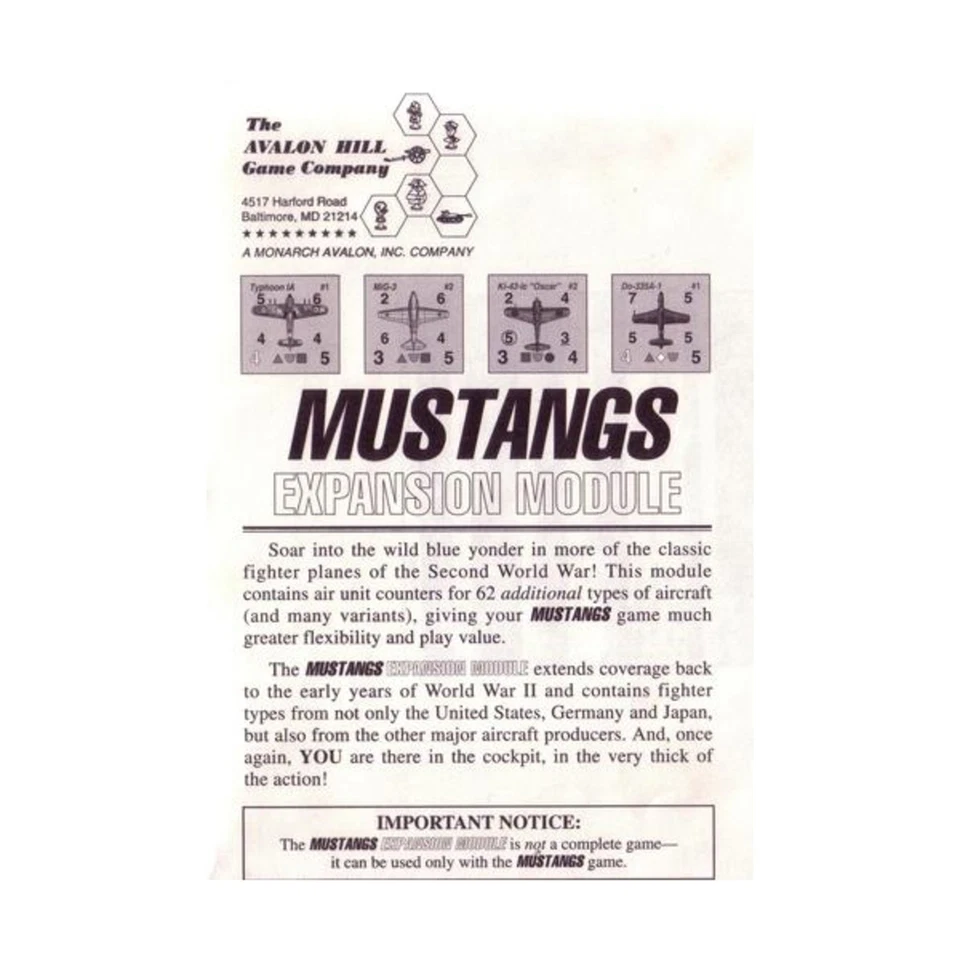 Module D'Expansion Avalon Hill Mustangs Sac EX - Photo 1/1