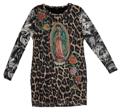 Y2K Ed Hardy Mesh Dress Virgin Mary Lined Body Knee Length Women’s 2X* Tattoo - image 1 of 4