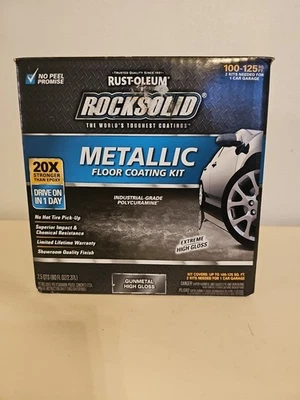 Rust-Oleum Rock Solid Metallic Floor Coating Kit Gunmetal New Open Box Rustoleum - Image 1 of 4