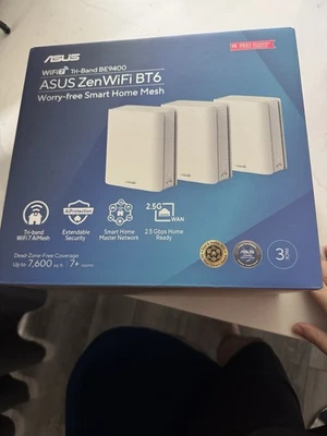 Router ASUS Wi-Fi 7 9300 Mbps Tri-Band MU-MIMO WiFi 7, Blanco (ZENWIFI BT6 3PK) Foto 1 de 2