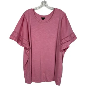 Torrid Rosa Ösen Ausschnitt Rüschen Kurzarm Atmungsaktiv Freizeit Top Plus Größe 5X - Bild 1 von 4