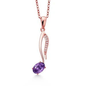 0.55 Ct Oval Purple Amethyst 18K Rose Gold Plated Silver Pendant with Chain - Picture 1 of 4