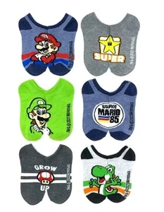 Super Mario Bros. 6 Pack Low Cut No Show Socks Boys Size Large SHOE SIZE 3-9 - Picture 1 of 3