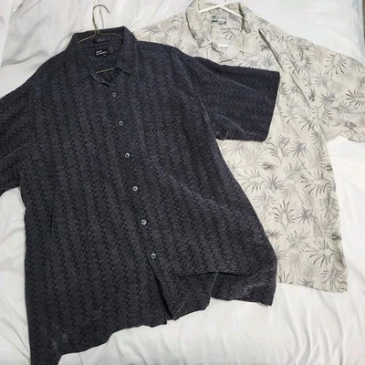 Lote 2 Camisa de Campamento Monterey Club Marc Edwards 100% Seda Hawaiana Abotonada Para Hombres XL Foto 1 de 4