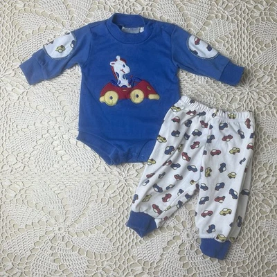 Roupa calça bodysuit vintage década de 1990 bebê menino 3-6 meses carro girafa AOP - Imagem 1 de 4