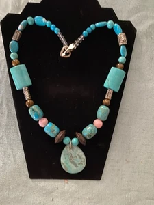 Huge Chunky Turquoise Slab Necklace Statement Boho Western Heart Clasp Gift - Picture 1 of 4