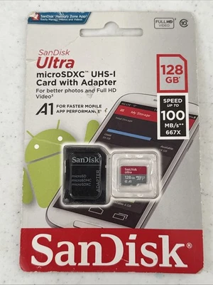 SanDisk 128GB micro SD SDXC Card 100MB/s Ultra 128G Class 10 UHS-1 A1 - Image 1 of 2