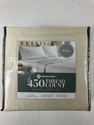 Juego de sábanas de algodón Member's Mark 450 hilos, sábana ajustable de bolsillo profundo, marfil Foto 1 de 4