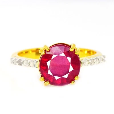925 STERLING SILVER NARURAL RED RUBY ROUND CUT 11X11 MM GEMSTONE RING SIZE 8.25 - Image 1 of 4