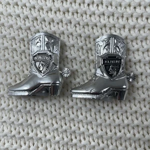 Vintage Western Sliver Metal Cowboy Boots w Spurs Salt N Pepper Shakers Oklahoma - Picture 1 of 6