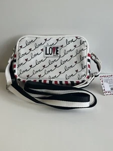 Bolso Bandolera Brighton LOVE SCROLL Lona Nuevo Con Etiquetas Blanco Rojo Negro Corazones - Imagen 1 de 4