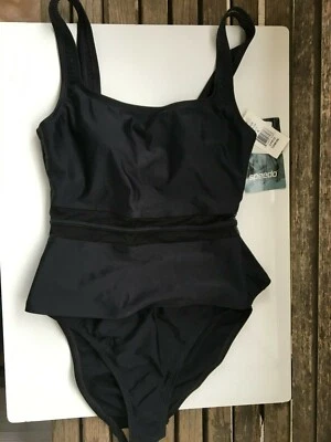 全新带标签女式 Speedo 2 件 2 件 Tankini 比基尼泳装 8 码黑色 — 第 1/4 张图片