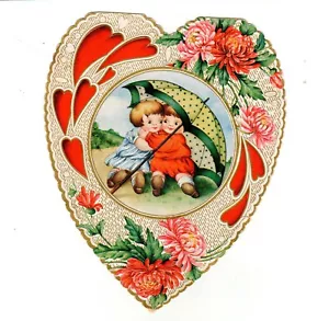 Vintage Valentine's Day Card Whitney Boy & Girl Umbrella hugging embossed - Picture 1 of 4