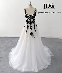 Gothik Ivory Weiß Schwarz Brautkleid Hochzeitskleid n.Maß Träger Übergröße - Bild 1 von 8