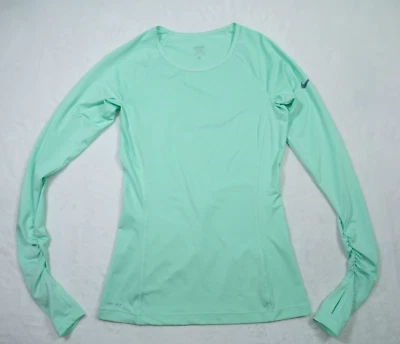 Camiseta para mujer Nike Pro talla mediana verde manga larga cuello redondo Essentials híbrida Foto 1 de 4