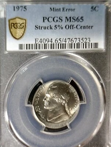 1975 ERROR PCGS MS65 OFF CENTER Jefferson Nickel NICE GEM BU Coin O/C  NR - Picture 1 of 5