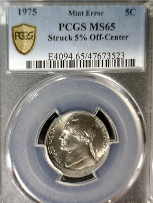 1975 ERROR PCGS MS65 OFF CENTER Jefferson Nickel NICE GEM BU Coin O/C  NR - Image 1 of 4