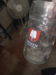 GS SPATEN ~ Munchen * 1 LT* Dimpled Heavy Glass German Beer Stein Mug - Picture 1 of 2