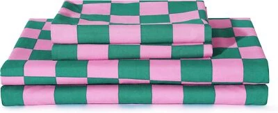 Juego de sábanas dobles 3 piezas de microfibra suave bolsillo profundo se adapta a colchón de 16 pulgadas a cuadros Foto 1 de 4