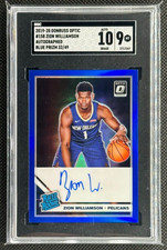 2019-20 Donruss Optic Zion Williamson Rookie Autograph RC Auto Blue /49 SGC 9