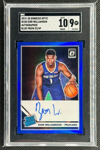 2019-20 Donruss Optic Zion Williamson Rookie Autograph RC Auto Blue /49 SGC 9