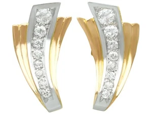 French 4.06ct Diamond and 18ct Yellow Gold Earrings - Art Deco - Vintage - Picture 1 of 15