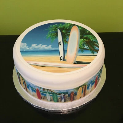 Surf / Surfing pre-cut Edible Icing Cake Topper or Ribbon 02 - Image 1 of 4