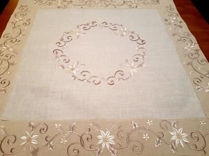 Square 85*85cm Linen/Look Premium Embroidered Oatmeal/Linen Leaf T/Cloth - Foto 1 di 4
