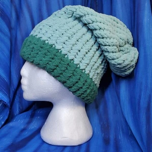 Green and Sage Snug and Soft Beanie 11" Wonderfully Warm Handmade - Picture 1 of 1