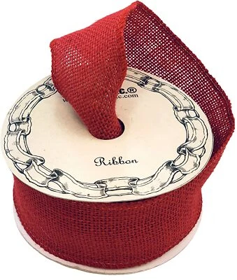 Christmas Red Burlap Wired Ribbon - 2 1/2" x 10 Yards, Wreath, 4th of July - Image 1 of 3