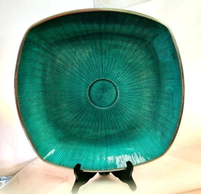 Simplydesignz  Bodoni Collection Handcrafted Aluminum Turquoise enamel 14" Sq - Image 1 of 4