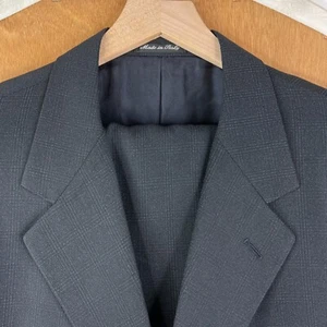 Pal Zileri Suit Mens 50R Navy Blue Glen Check 3 Button Wool Full Canvas 42x30 - Picture 1 of 22
