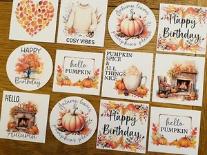 9x Aquarell Herbst Karte Topper Karte Herstellung Kürbis gemütlich Geburtstag Tagebuch - Bild 1 von 2