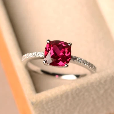 Ruby Wedding Ring, Moissanite rings, 925 Solid Silver ring, Gift For her - Image 1 of 4