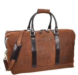 Vintage Brown Leather Holdall Distressed Texture Duffle Weekend Travel Bag Atlas - Picture 1 of 9