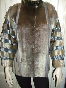 CAPPOTTO COAT PELLICCIA FUR SEAL SKIN GRIGIO PELLE LEATHER VINTAGE RARE 48/50 - Imagen 1 de 12