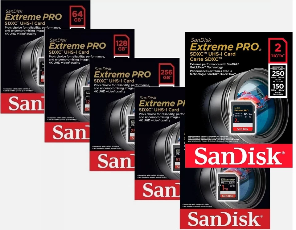 SanDisk 64GB 128GB 256GB 512GB 1TB 2TB SDXC Extreme Pro 200MB UHS-1 U3 SD LOT - Image 1 of 1