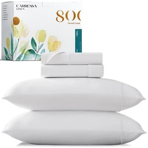 Carressa Linen Egyptian Cotton King White Bed Sheets - 800 Thread Count 6 Pie... - Picture 1 of 9